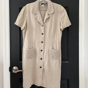 Women's Vintage John Roberts Linen Blend Dress Beige Tan Button Front